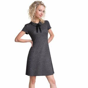 Elle Short Sleeve Knee Length Sequin Boucle Hostess Dark Formal Short Dress XS